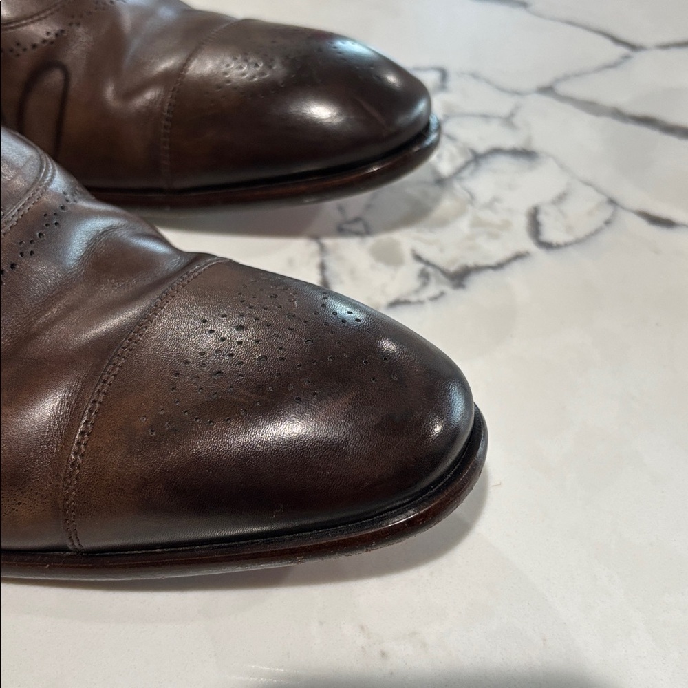 Santoni Brown Leather Cap Toe Medallion Oxford Dress Shoes Men’s 10 D Italy - Picture 11 of 11